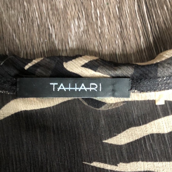 Tahari Sheer Long Sleeve Patterned Top - Picture 6 of 7